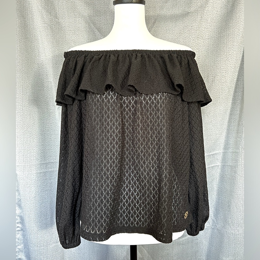 Michael KORS Off the Shoulder Ruffle Blouse Sheer Design Women’s Large